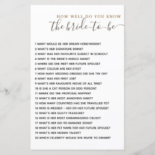 How Well Do you Know The Bride Bridal Shower Game