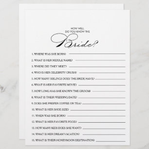 How Well Do You Know the Bride Bridal Shower Game