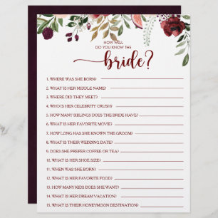 How Well Do You Know the Bride Bridal Shower Game