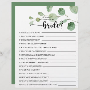 How Well Do You Know the Bride Bridal Shower Game