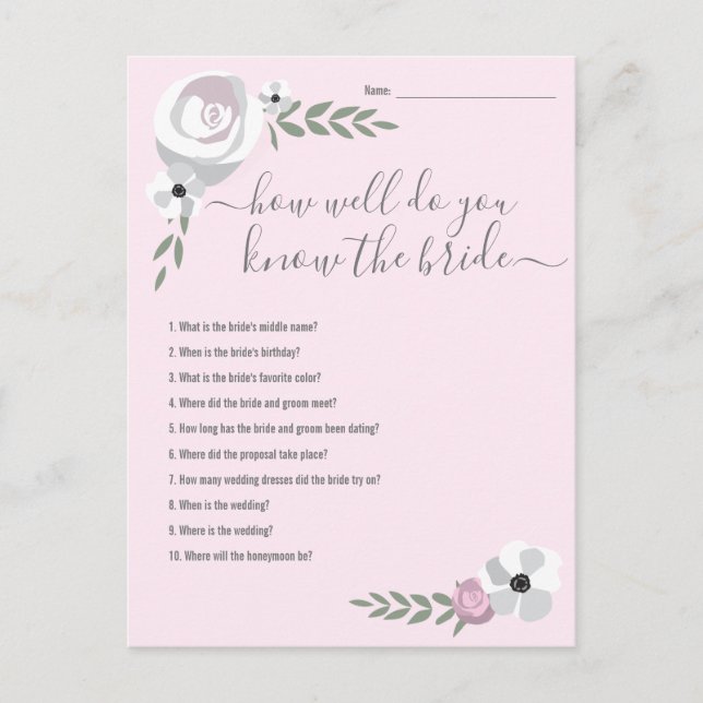 How well do you know the bride Bridal Shower Game  Announcement Postcard (Front)