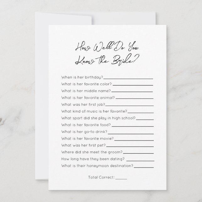 How Well Do You Know The Bride- Bridal Shower Game Holiday Card (Front)