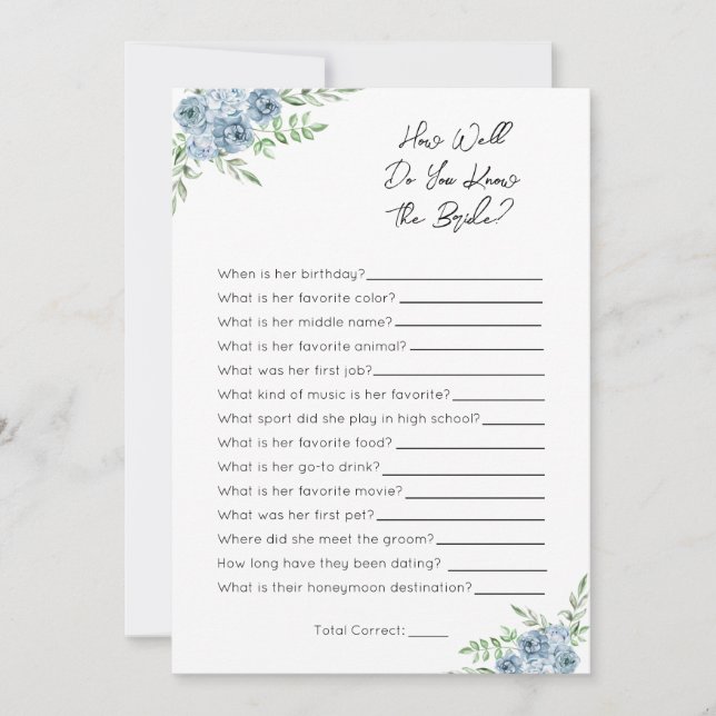 How Well Do You Know The Bride- Bridal Shower Game Holiday Card (Front)