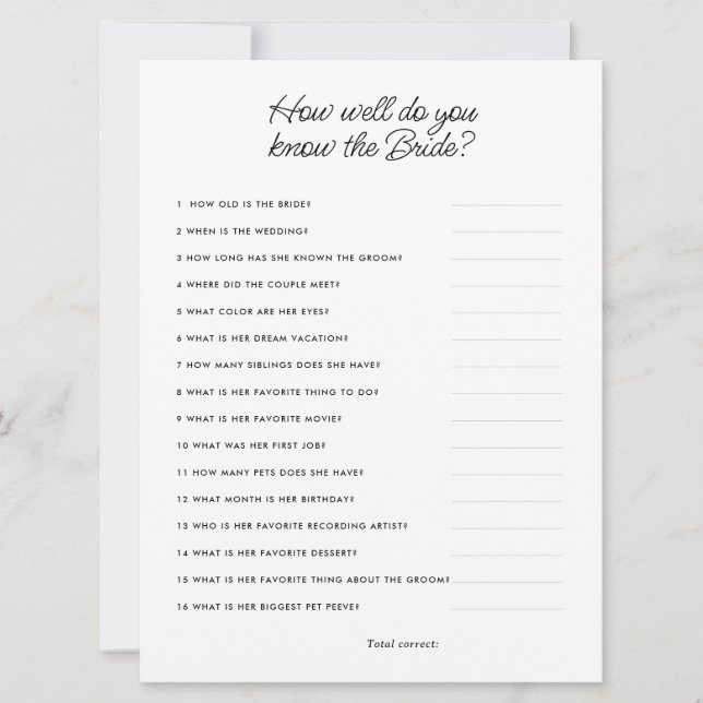 How Well Do You Know The Bride Bridal Shower Game Invitation (Front)