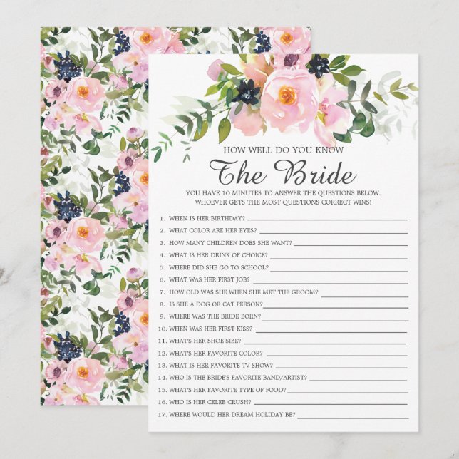 How Well Do You Know The Bride Bridal Shower Game Invitation (Front/Back)