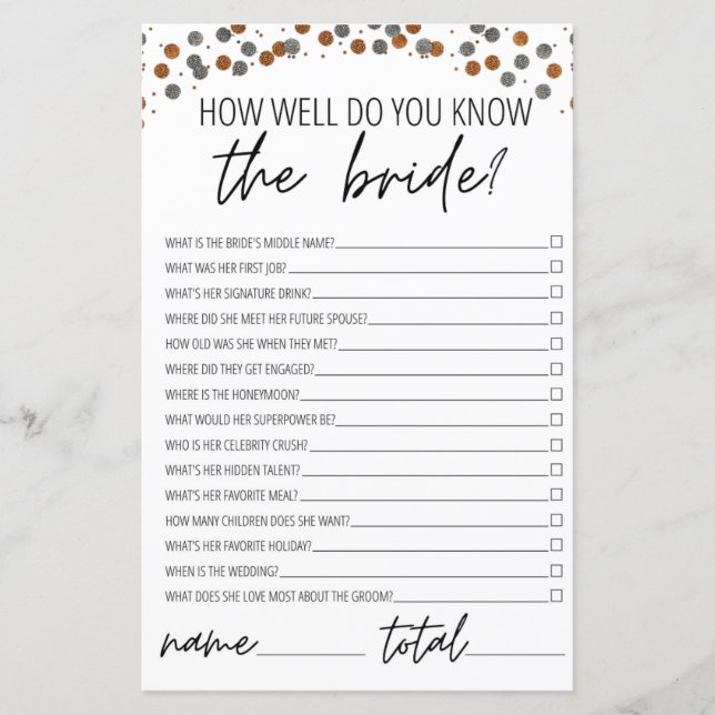 How Well Do You Know the Bride Bridal Shower Gold (Front)
