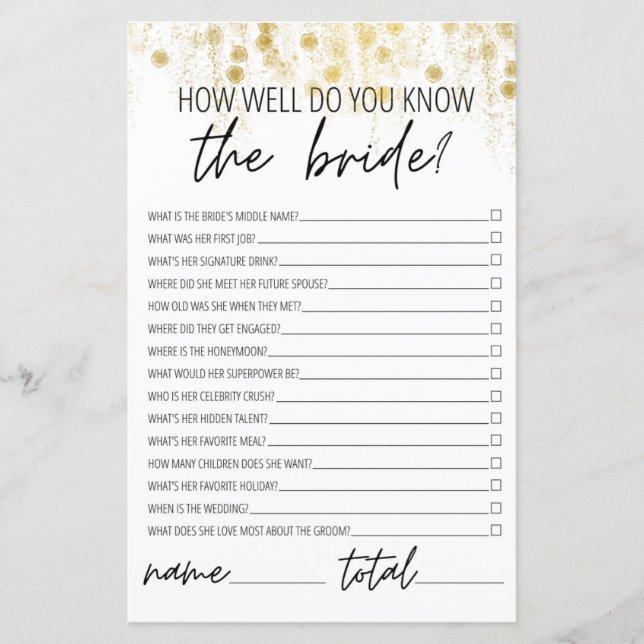 How Well Do You Know the Bride Bridal Shower Shiny (Front)