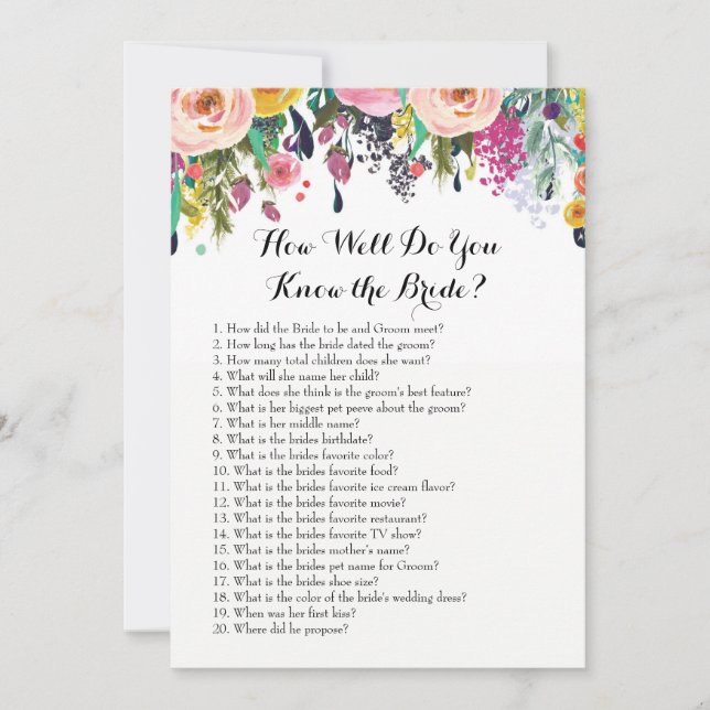 How Well Do You Know The Bride Card. Floral (Front)