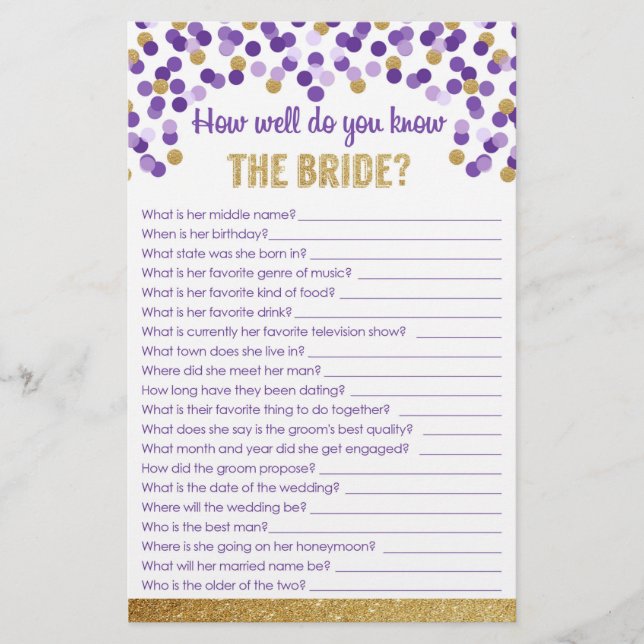 How well do you know the Bride? Game (Front)