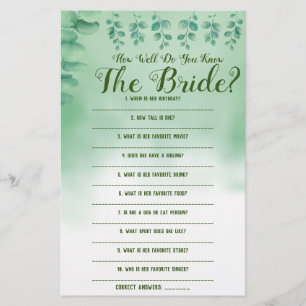 How Well Do You Know The Bride Game Card