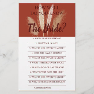 How Well Do You Know The Bride Pampas Game Card