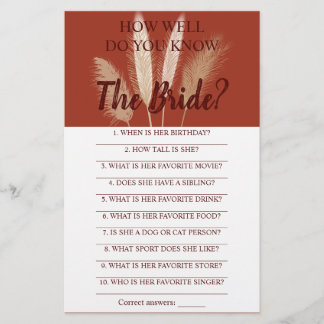 How Well Do You Know The Bride Pampas Game Card