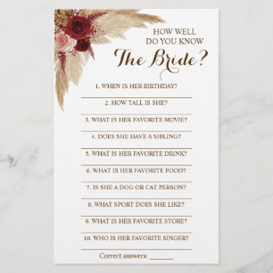 How Well Do You Know The Bride Pampas Game Card