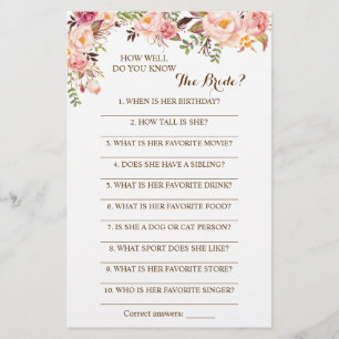 How Well Do You Know The Bride Pink Game Card