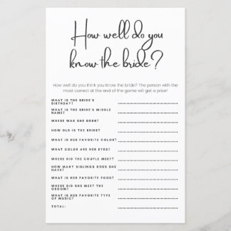 How Well Do You Know the Bride Wedding Shower Game