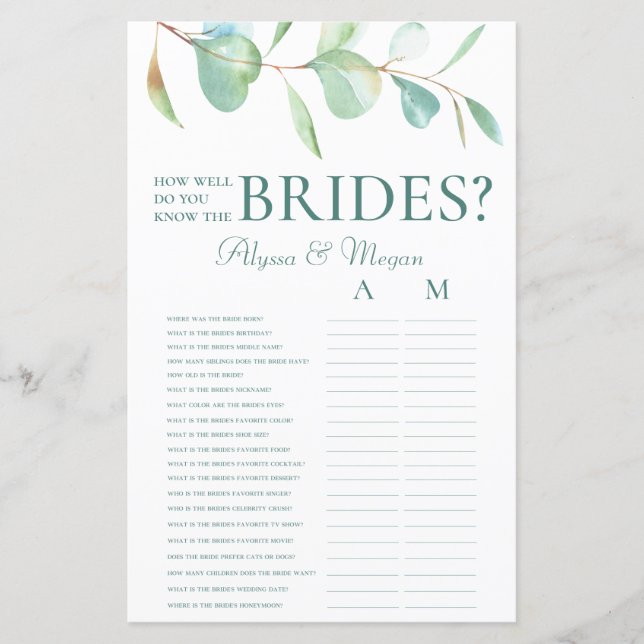 How Well Do You Know The Brides Eucalyptus LGBT (Front)