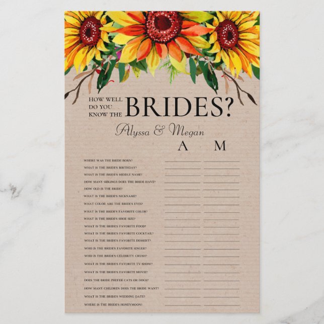 How Well Do You Know The Brides Sunflowers LGBTQ (Front)