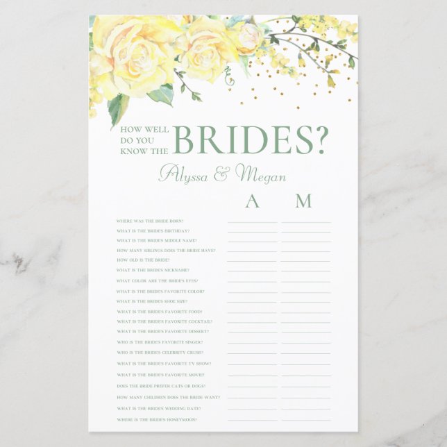 How Well Do You Know The Brides Yellow Roses LGBTQ (Front)