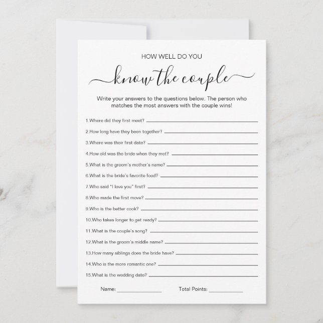 How Well Do You Know The Couple Bridal Shower Game Invitation (Front)