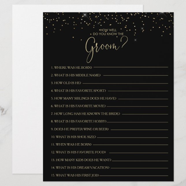 How Well Do You Know the Groom Bridal Shower Game (Front/Back)