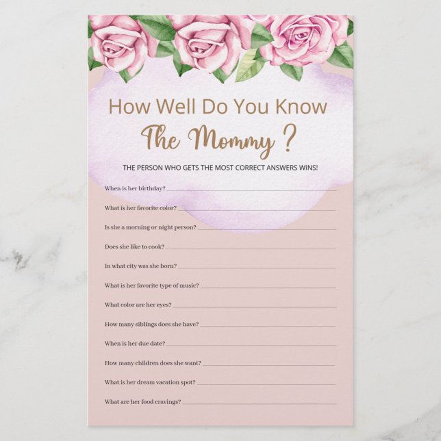 How Well Do You Know The Mummy Girl Baby Shower  (Front)