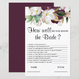 How well know the Bride Floral Bridal Game