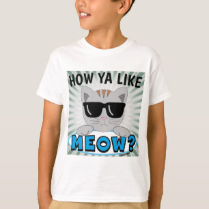 How Ya Like MEOW? Sunglasses Cat Blue Print T-Shirt