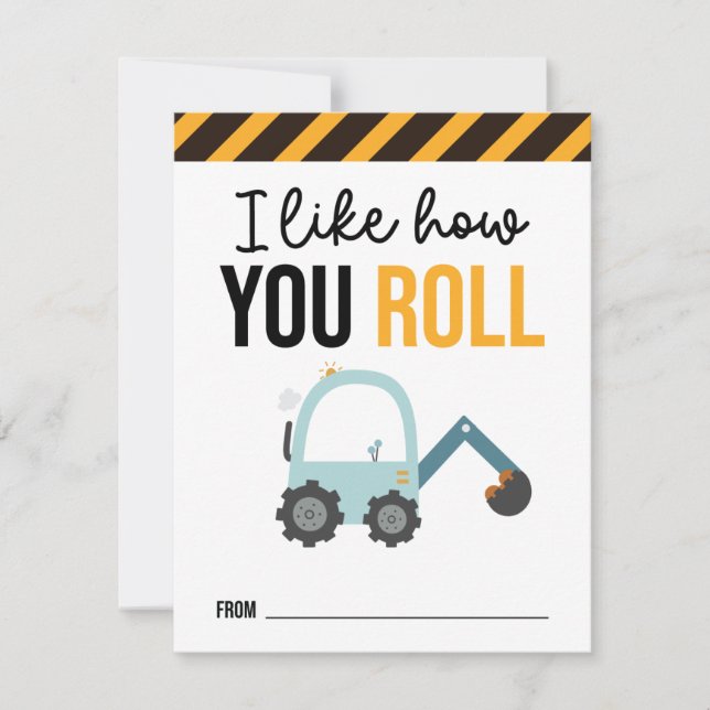 How You Roll Kids Construction Valentine Card (Front)