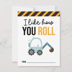How You Roll Kids Construction Valentine Card