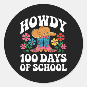Howdy 100 Days Of School Western Groovy Cowboy Boo Classic Round Sticker