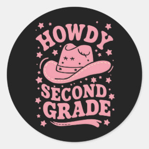 Howdy 2nd Grade Cowboy Cowgirl Back To School Classic Round Sticker