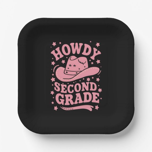 Howdy 2nd Grade Cowboy Cowgirl Back To School Paper Plate (Front)