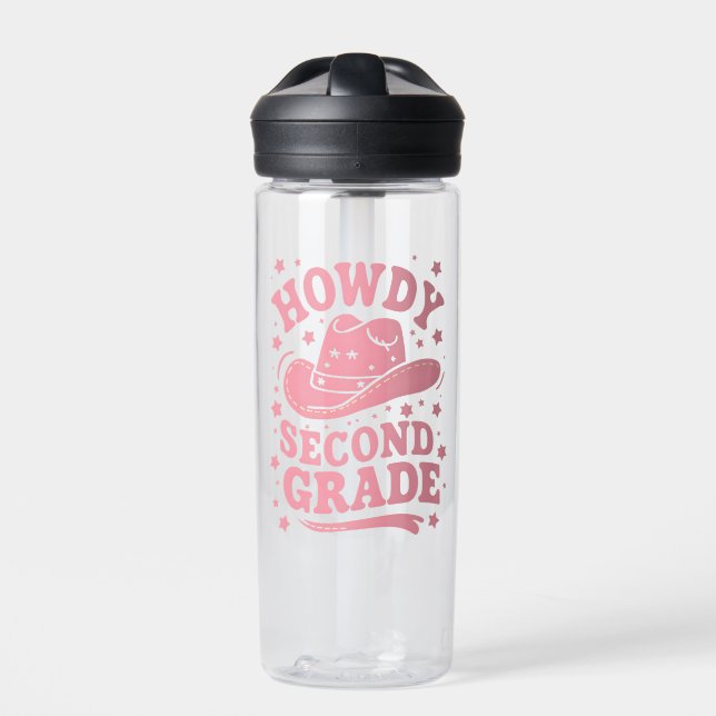 Howdy 2nd Grade Cowboy Cowgirl Back To School Water Bottle (Front)