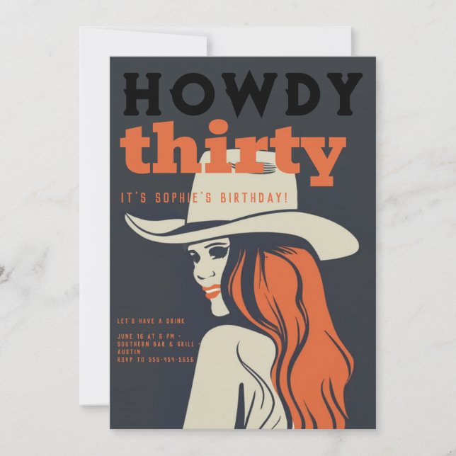 Howdy 30 Western Retro Orange Black 30th Birthday Invitation (Front)