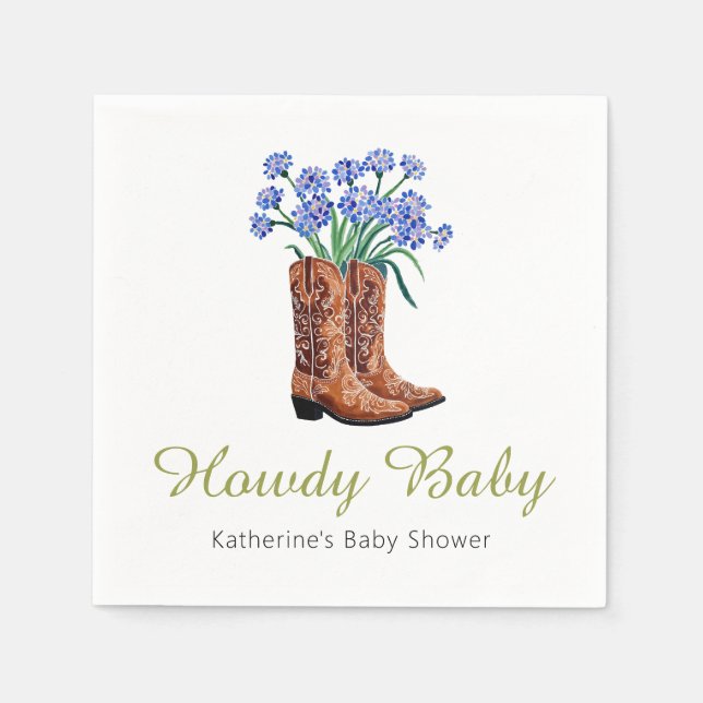 Howdy Baby Bluebonnets Cowboy Baby Shower Napkin (Front)