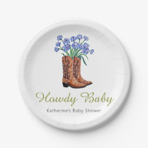 Howdy Baby Bluebonnets Cowboy Baby Shower Paper Plate