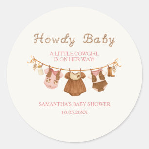 Howdy Baby Little Cowgirl Baby Shower Classic Round Sticker