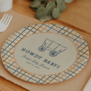 Howdy Baby Western Cowboy Baby Shower Paper Plate
