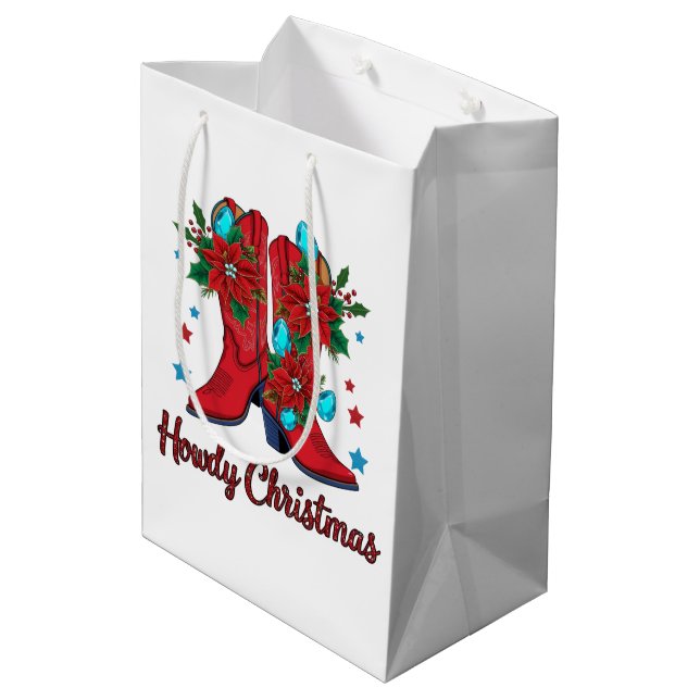 Howdy Christmas Boots  Medium Gift Bag (Back Angled)