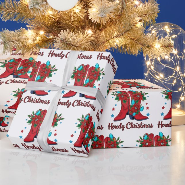 Howdy Christmas Boots Wrapping Paper (Holidays)