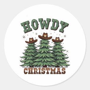 Howdy Christmas Cactus Western Xmas  Classic Round Sticker
