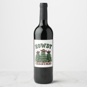 Howdy Christmas Cactus Western Xmas  Wine Label