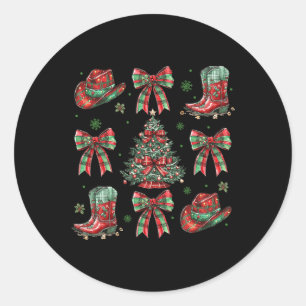 Howdy Christmas Coquette Bow Cowgirl Boots Western Classic Round Sticker