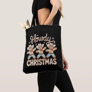 Howdy Christmas Cowboy Gingerbread Dabbing Xmas Tote Bag