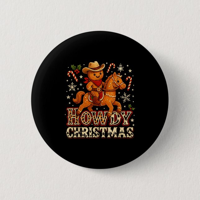 Howdy Christmas Cowboy Gingerbread Design  6 Cm Round Badge (Front)
