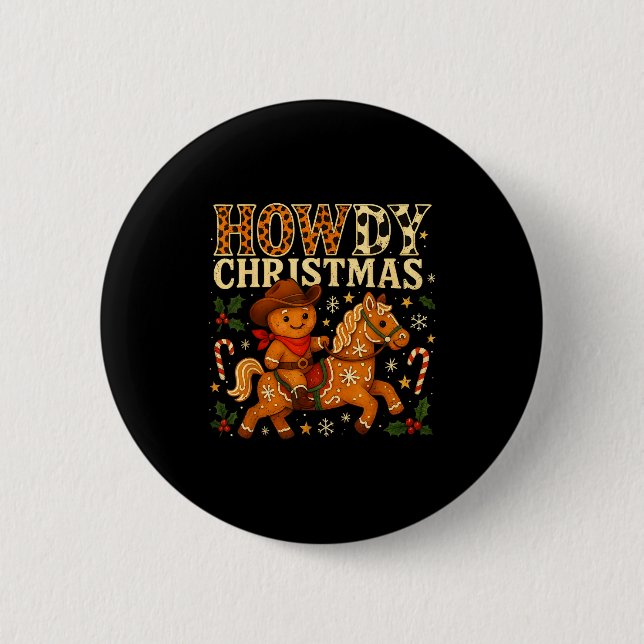 Howdy Christmas Cowboy Gingerbread Design  6 Cm Round Badge (Front)
