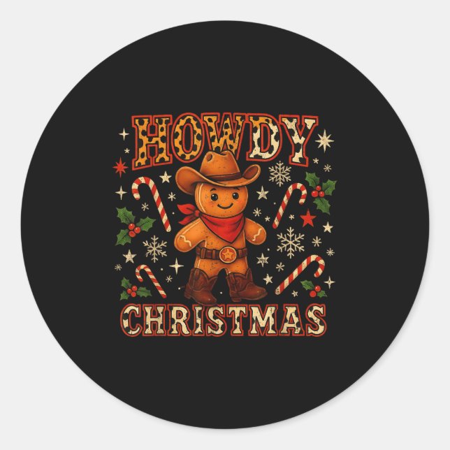 Howdy Christmas Cowboy Gingerbread Design  Classic Round Sticker (Front)
