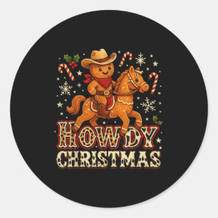 Howdy Christmas Cowboy Gingerbread Design  Classic Round Sticker