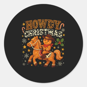 Howdy Christmas Cowboy Gingerbread Design  Classic Round Sticker