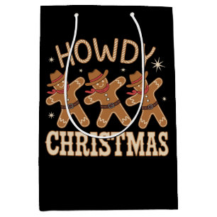 Howdy Christmas Cowboy Gingerbread Western Xmas Medium Gift Bag